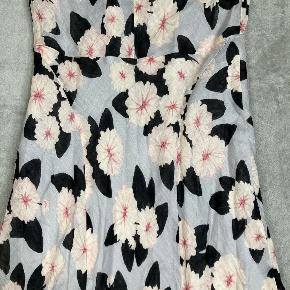 J Crew Ramie Midi Dress Womens 2 Pink Ruffle Hem Poppy Floral V Neck CT303